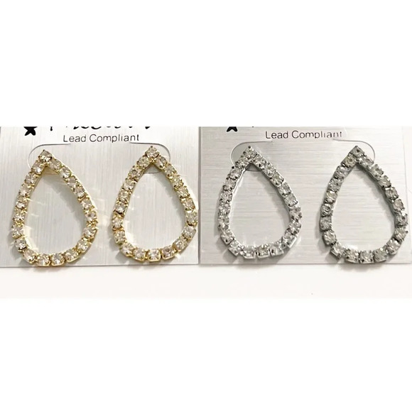 Jewelry - Wholesale 12 Pairs Pyramid Rhinestone Earrings Pierced Post Gold Silver NEW Bulk